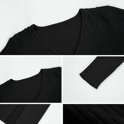 Women's Knitted Dress Long Sleeve Sexy Slim Fit V Neck Slit Sweater Dress