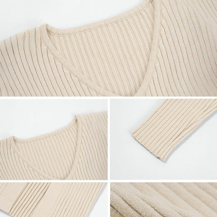 Women's Knitted Dress Long Sleeve Sexy Slim Fit V Neck Slit Sweater Dress