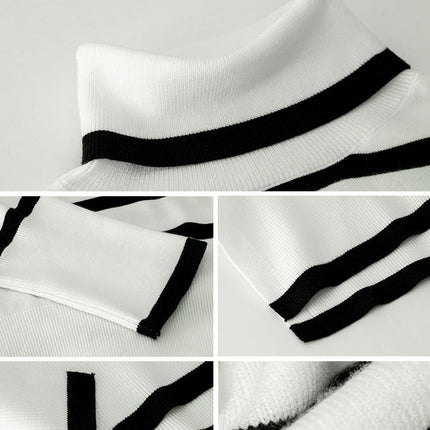 Striped contrast turtleneck sweater women's long sleeve slit knitted top Winter