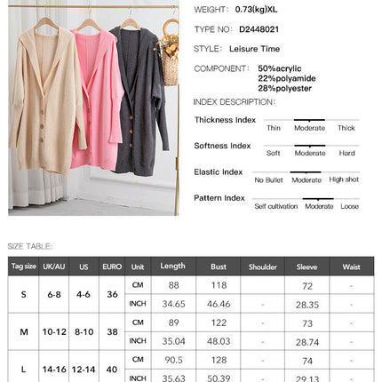Women's Solid Color Casual Loose Cardigan Long Sleeve Button Hooded Sweater Jacket
