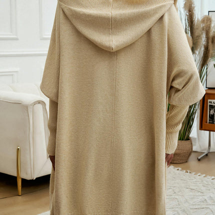 Women's Solid Color Casual Loose Cardigan Long Sleeve Button Hooded Sweater Jacket