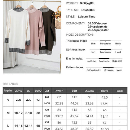 Women's Mid-High Neck Knit Dress Casual Long Sleeve Contrast Color Sweater Dress