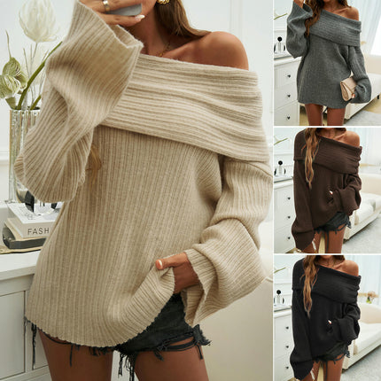 Womens Off The Shoulder Sweaters Long Sleeve Casual Loose Fall Trendy Pullover Tops