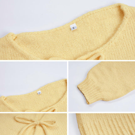 Women's Casual Loose Knitted Cardigan Long Sleeve Front Tie Solid Color Sweater
