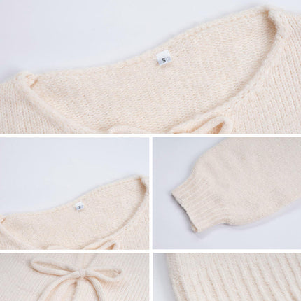 Women's Casual Loose Knitted Cardigan Long Sleeve Front Tie Solid Color Sweater