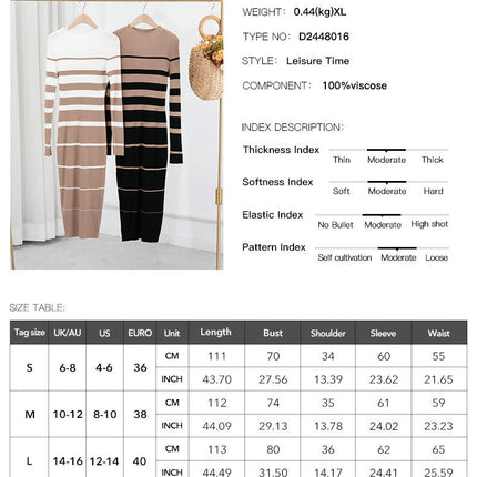 Womens Round Neck Knit Dress - Slim Fit Striped Contrast Color Long Sleeve Dress