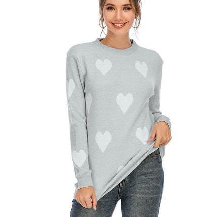Loose Bottoming Shirt Heart Round Neck Pullover Knitted Sweater for Women