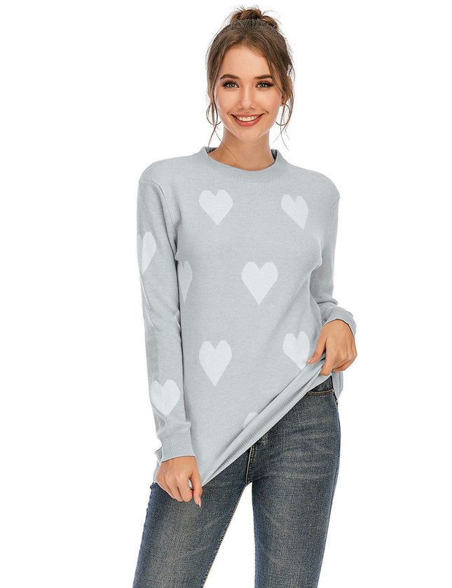 Loose Bottoming Shirt Heart Round Neck Pullover Knitted Sweater for Women