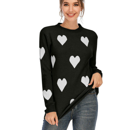 Loose Bottoming Shirt Heart Round Neck Pullover Knitted Sweater for Women