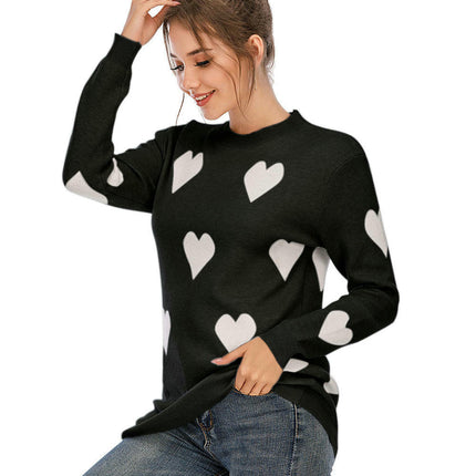 Loose Bottoming Shirt Heart Round Neck Pullover Knitted Sweater for Women