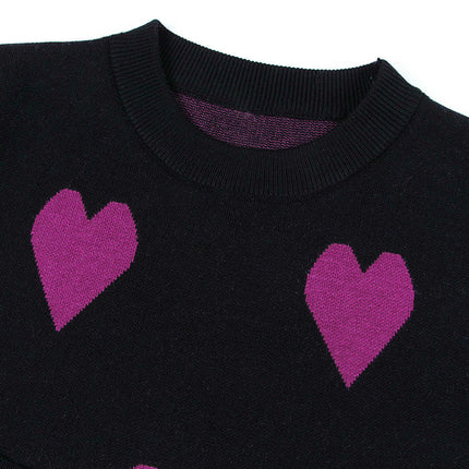 Loose Bottoming Shirt Heart Round Neck Pullover Knitted Sweater for Women