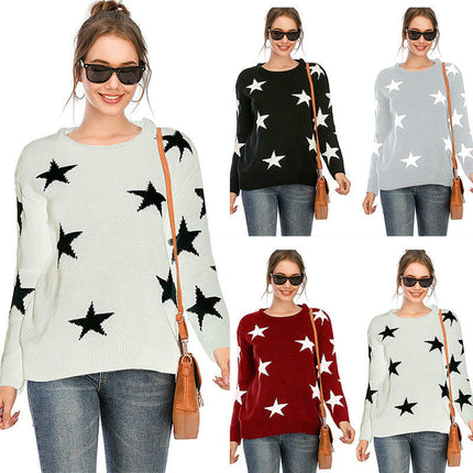 Women's Casual Bottoming Shirt Star Round Neck Pullover Knitted Sweater
