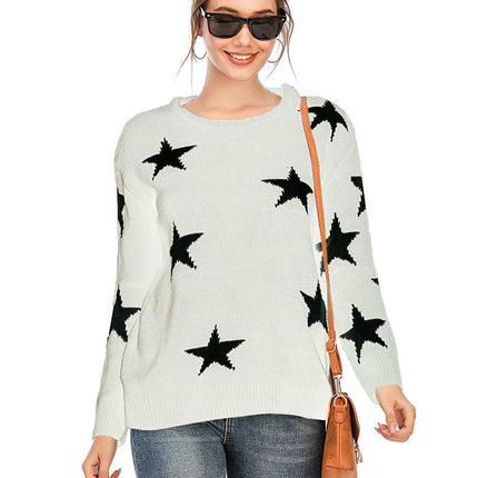 Women's Casual Bottoming Shirt Star Round Neck Pullover Knitted Sweater