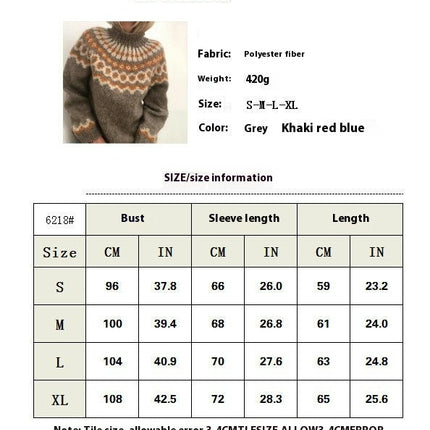 Women's Casual Patchwork Knitted Sweater Turtleneck Printed Long Sleeve Sweater