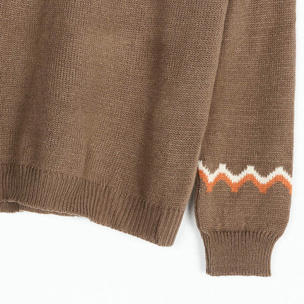 Women's Casual Patchwork Knitted Sweater Turtleneck Printed Long Sleeve Sweater