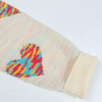 Women's Loose Pullover Knitted Sweater Colorful Jacquard Heart Sweater