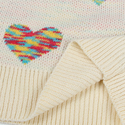 Women's Loose Pullover Knitted Sweater Colorful Jacquard Heart Sweater
