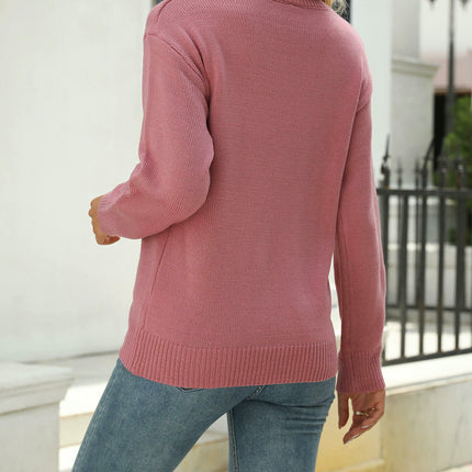 Women's Round Neck Heart Knitted Sweater Long Sleeve Loose Casual Pullover