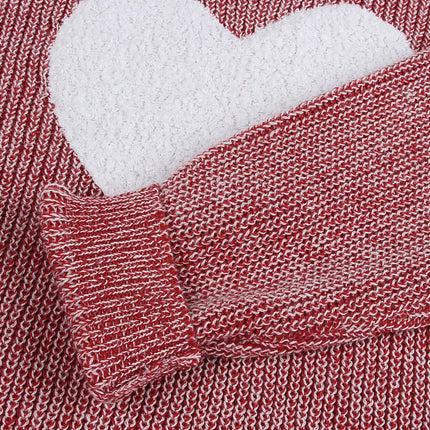 Autumn Pullover Sweater Round Neck Plush Heart Patch Knitted Sweater for Women