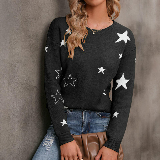 Women's Casual Bottoming Sweater Loose Round Neck Star Pullover Sweater