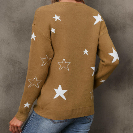 Women's Casual Bottoming Sweater Loose Round Neck Star Pullover Sweater