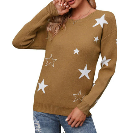 Women's Casual Bottoming Sweater Loose Round Neck Star Pullover Sweater