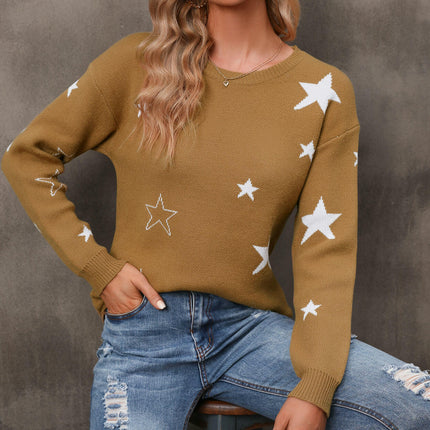 Women's Casual Bottoming Sweater Loose Round Neck Star Pullover Sweater