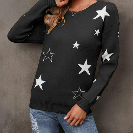 Women's Casual Bottoming Sweater Loose Round Neck Star Pullover Sweater