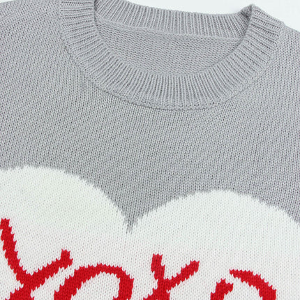 Women's Casual Cute Heart Sweater Long Sleeve Round Neck Pullover Cardigan
