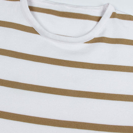 Women's Round Neck pullover sweater striped contrast color elbow heart sweater