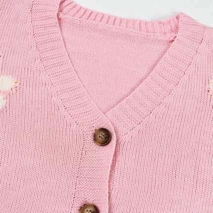 Autumn College Style Women's Knitted Cardigan Flower Button Sweater Jacket