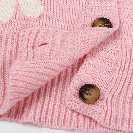 Autumn College Style Women's Knitted Cardigan Flower Button Sweater Jacket