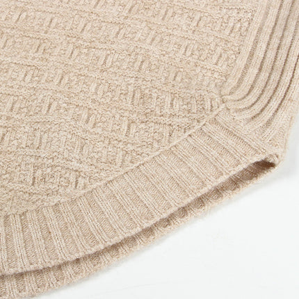Women's Solid Color Knitted Sweater Irregular Loose V-neck Pullover Sweater