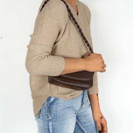 Women's Solid Color Knitted Sweater Irregular Loose V-neck Pullover Sweater