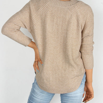 Women's Solid Color Knitted Sweater Irregular Loose V-neck Pullover Sweater