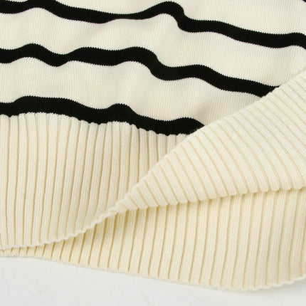 Women's Casual Striped Long Sleeve Polo V Neck Pullover Sweater Loose Fit  Knitted Top