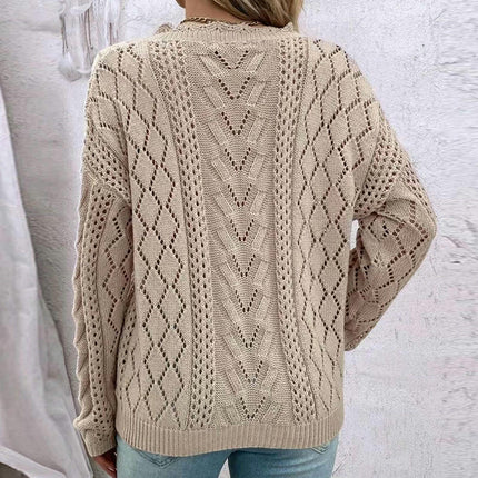 Women's Lazy Style Pullover Sweater Long Sleeve Hollow V-neck Versatile Sweater