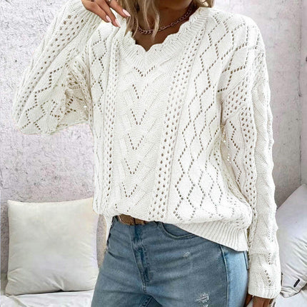 Women's Lazy Style Pullover Sweater Long Sleeve Hollow V-neck Versatile Sweater