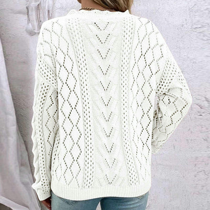 Women's Lazy Style Pullover Sweater Long Sleeve Hollow V-neck Versatile Sweater
