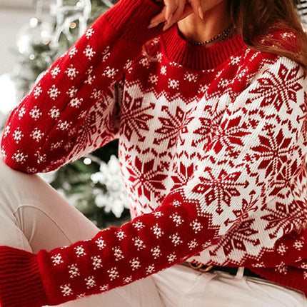 Christmas Snowflake Long Sleeve Knitted Sweater Fashion Pullover Sweater Women