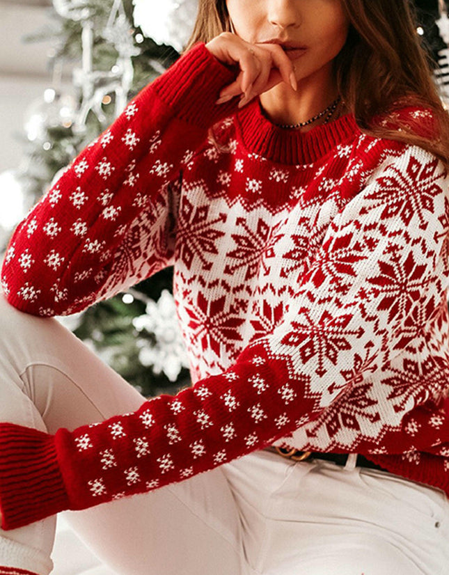 Christmas Snowflake Long Sleeve Knitted Sweater Fashion Pullover Sweater Women