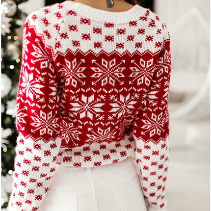 Christmas Snowflake Long Sleeve Knitted Sweater Fashion Pullover Sweater Women
