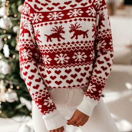 Christmas Snowflake Elk Long Sleeve Knitted Sweater Fashion Pullover Cardigan