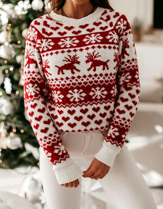 Christmas Snowflake Elk Long Sleeve Knitted Sweater Fashion Pullover Cardigan