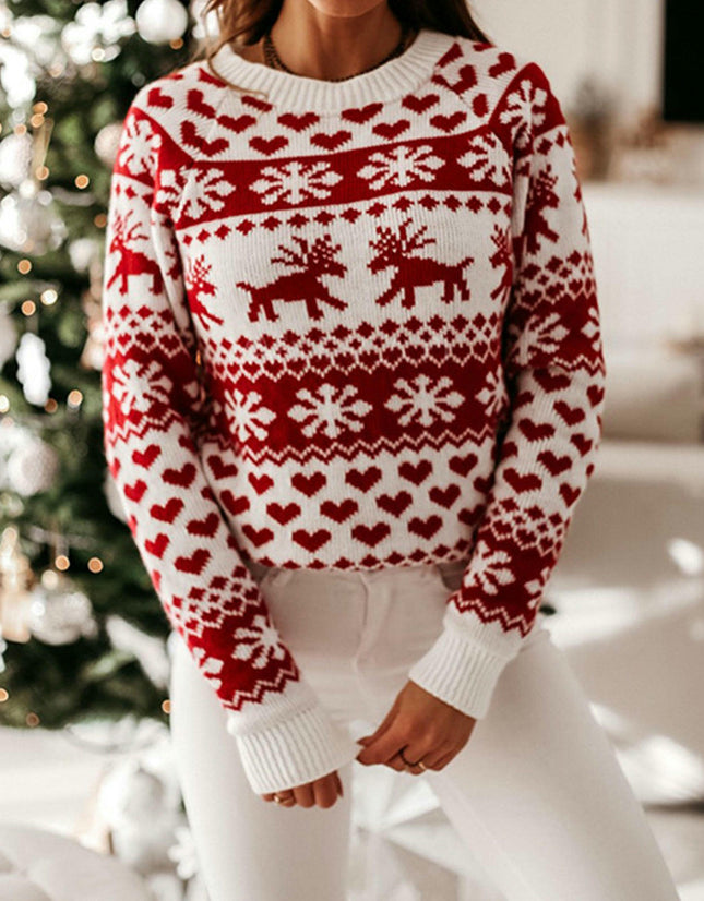 Christmas Snowflake Elk Long Sleeve Knitted Sweater Fashion Pullover Cardigan