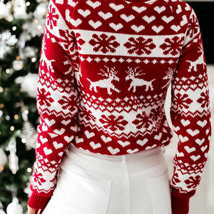 Christmas Snowflake Elk Long Sleeve Knitted Sweater Fashion Pullover Cardigan