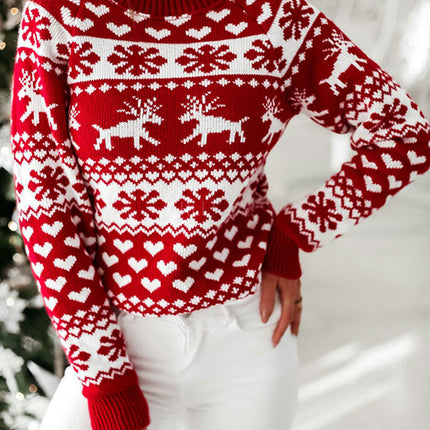 Christmas Snowflake Elk Long Sleeve Knitted Sweater Fashion Pullover Cardigan