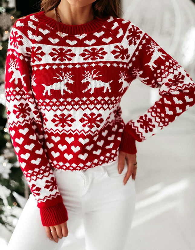 Christmas Snowflake Elk Long Sleeve Knitted Sweater Fashion Pullover Cardigan