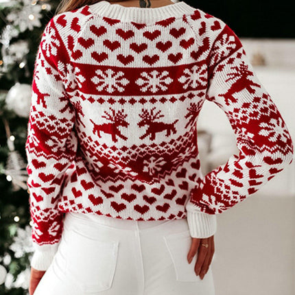 Christmas Snowflake Elk Long Sleeve Knitted Sweater Fashion Pullover Cardigan