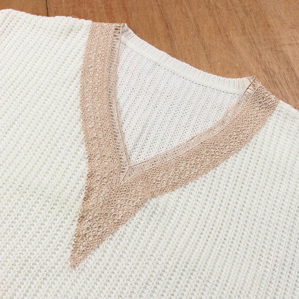 Women's Casual Lace V Neck T Shirts Dressy Long Sleeve Blouses Loose Tunic Tops